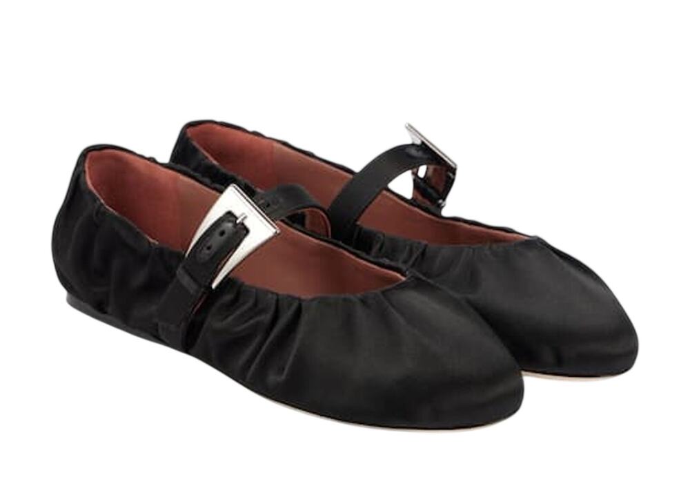 Paris Texas Satin Black Sveva Ballet Flats Size EU 37 / US 7